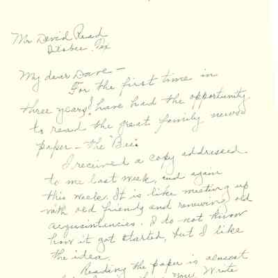 Letter to David Read from A H Kennerly February 28, 1953