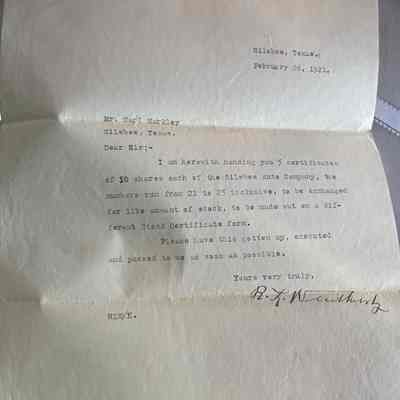 Letter from R L Weathersby to Carl Markley dated February 26, 1921