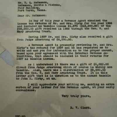 Letter from E V Clark to Y G McCammon Dated October 27, 1938 concerning taxable income for 1937