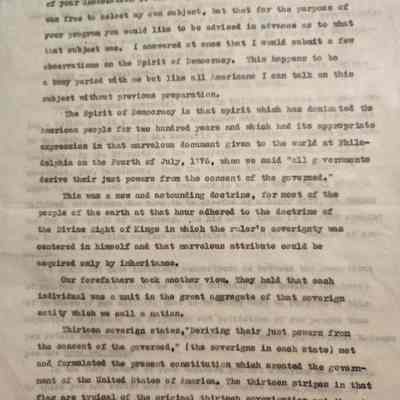 Copy of Speech by John H Kirby - "The Spirit of Democracy"