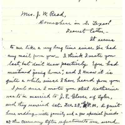 Letter to Mrs J W Read from Mrs I L Peterson (Kate) January 8, 1947 - David Read Materials