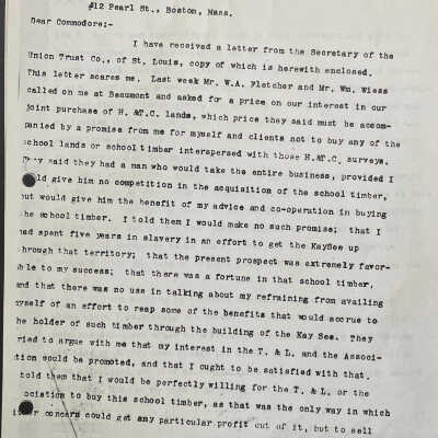 Letter to Nathaniel Silsbee from John Kirby February 20,1898