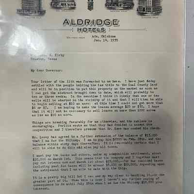 Letter to John Kirby to George Armstrong Aldridge Hotel 1/14/1935
