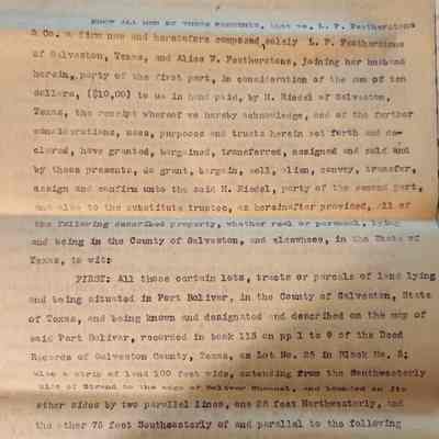 Court Document of Galveston Co, Texas - Sales by L P Featherstone Co to H Riedel