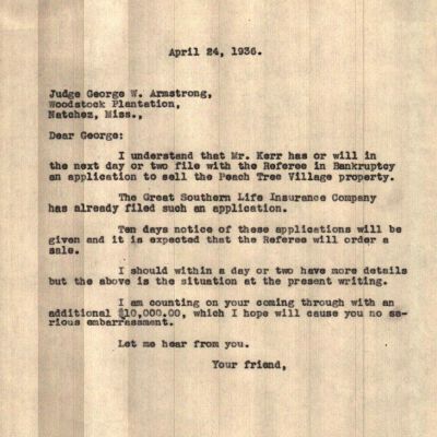 Letter to George W Armstrong from John Henry Kirby dated April 24,1936