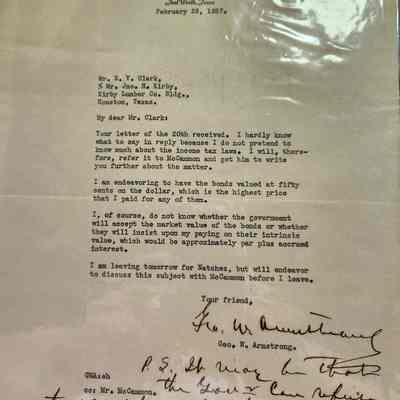 Letter to E V Clark from George W Armstrong February 23, 1937