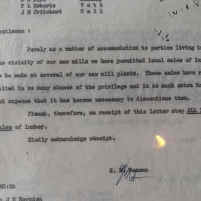 Letter to Mill Managers from H M Seaman dated Janaruy 14, 1941 stopping all " Local Sales" of timber from Mills