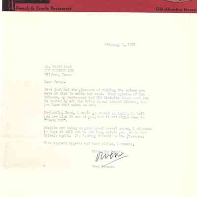 Letter to David Read from Owen Brennan February 8, 1951