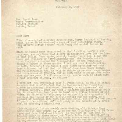 Letter to David Read from L B Lockhart February 8, 1947