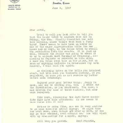 Letter to David Read from Ellen June 3, 1947