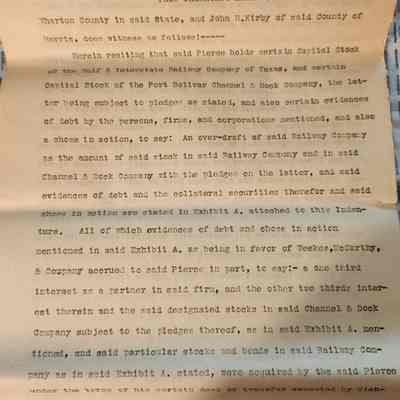Court Document of Harris Co, Texas - Indenture between A H Pierce and John H Kirby Gulf & Interstate Railway and Port Bolivar Channel & Dock Company