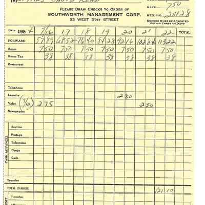 The Little Hotel New York, NY for David and Helen Read July 9-23, 1954