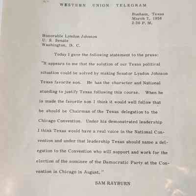 Copy Western Union Telegram Lyndon Johnson