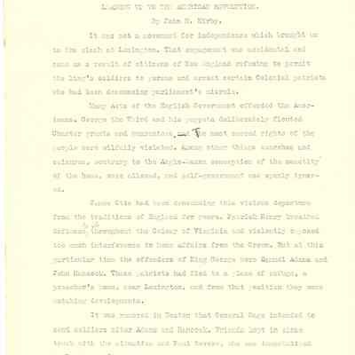 John H Kirby Writing - "Leading Up To The American Revolution"