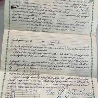 Note with Vendor's Lien for purchase of property by H N Richer with Silsbee State Bank - R L and Lou Weathersby