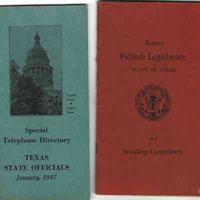 Roster and Special Telephone Directory Fiftieth Legislature State of Texas 1947