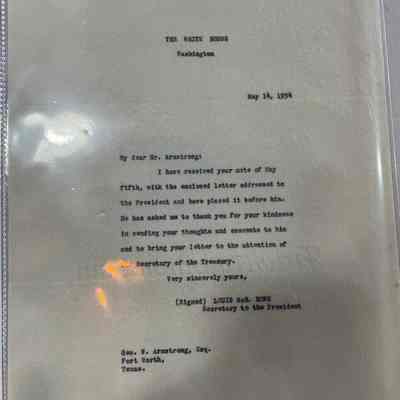 Letter to George Armstrong from Louis McHowe, secretary to the president dated 5/14/1934