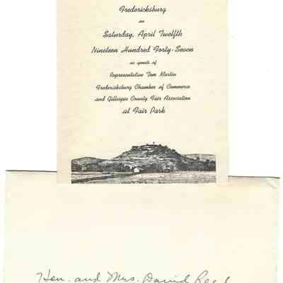 Invitation to David Read for Reception in Fredericsburg Texas for Representative Tom Martin April 12, 1947