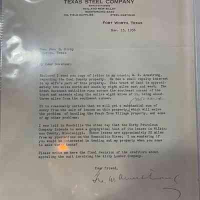 Letter to John Kirby from George Armstrong 11/13/1934 regarding Coal County property