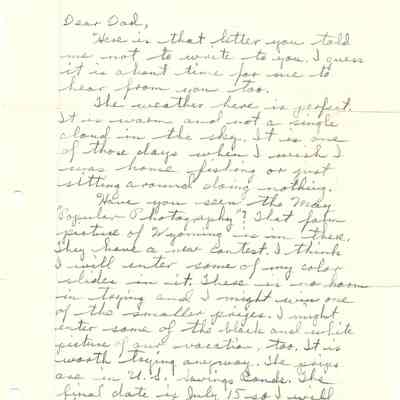 Letter to David Read from Tom Read April 15, 1952