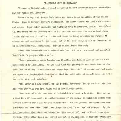 News Release - "Roosevelt Must Be Defeated" by John Henry Kirby dated December 5, 1935