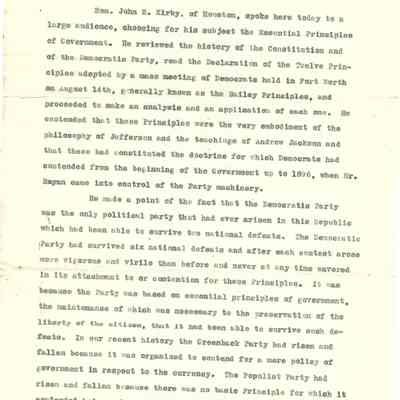 John H Kirby Speech in Chester, Texas dated September 6, 1919