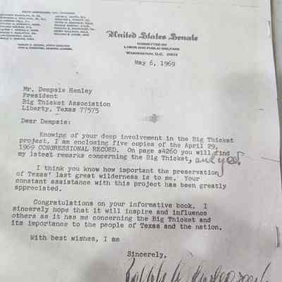 Letter to Dempsie Henley from Ralph W Yarborough