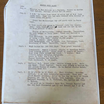 Copy of Boston Trip Diary of John H Kirby to meet with Nathaniel Silsbee August-September 1889