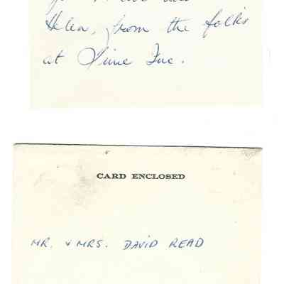 Card to David & Helen Read - Welcome to New York