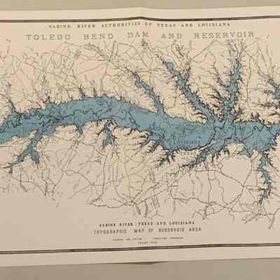 Topographic Map of Toledo Bend Dam and Reservoir Area