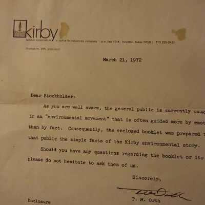 Letter from T M Orth to Stockholders of Kirby Lumber Co March 21, 1972