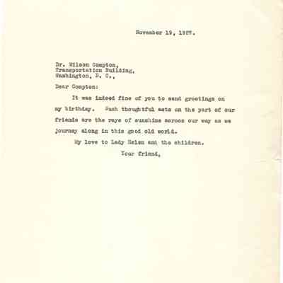 Letter to Wilson Compton from John H Kirby dated November 19, 1927