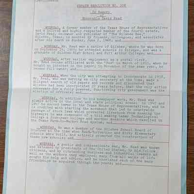 Senate Resolution No. 208 In Memory of Honorable David Read