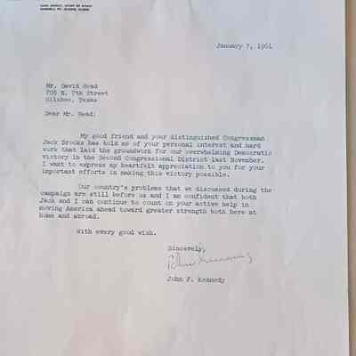 COPY of a letter to David Read from John F Kennedy