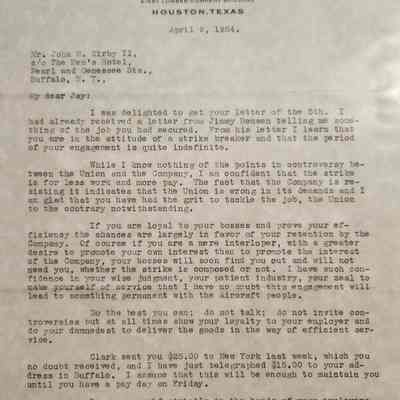 Letter to John H Kirby II (Jay) from John Henry Kirby dated April 9, 1934