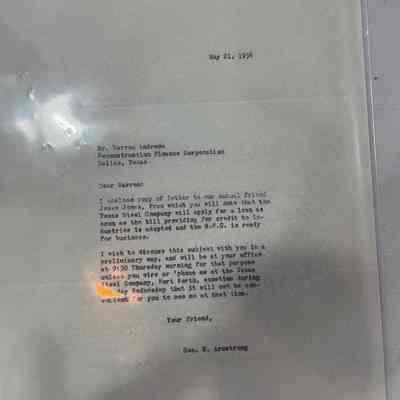Letter to Warren Andrews from George Armstrong 5/21/1934