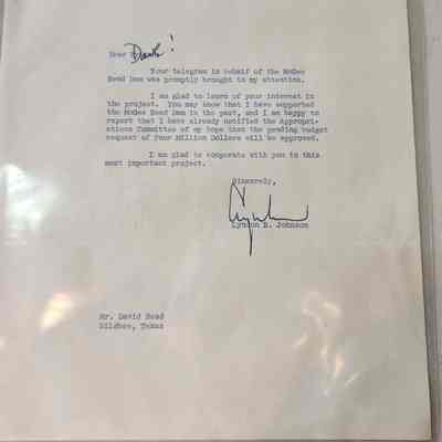 Letter to David Read from LBJ about McGee Bend Dam dated May 10, 1956