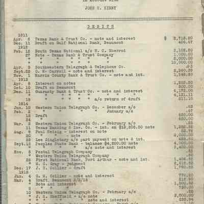 Texas Banking & Investment Company - Account With John H Kirby 1911-1918