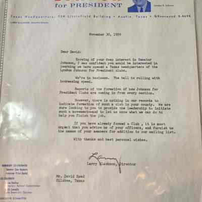Letter to David Read - Opening of LBJ Texas Election Headquarters
