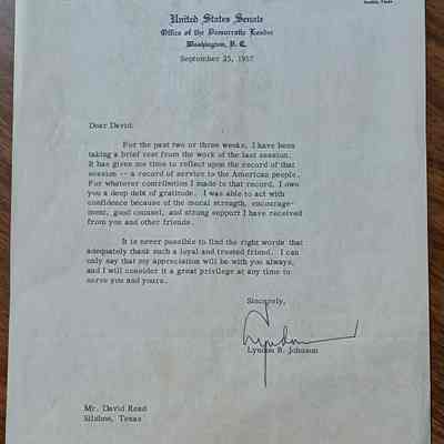 Letter to David Read from Lyndon B Johnson dated September 25, 1957