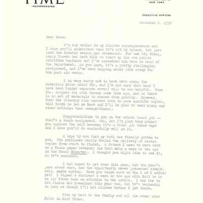 Letter to David Read from Jim Pitt - Times Inc November 2, 1955