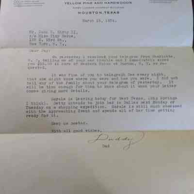 Letter to John H Kirby II (Jay) from John Henry Kirby dated March 15, 1934