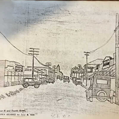 Avenue H and Fourth Street. Downtown Silsbee on July 8, 1936 (Wade Paul)(10/12)