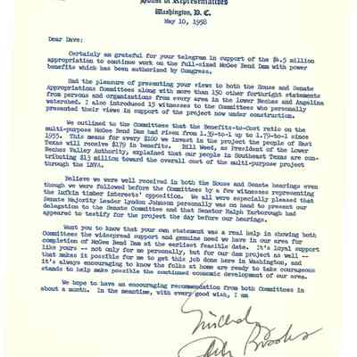 Letter to David Read from Jack Brooks May 10, 1958