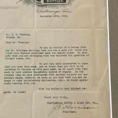 Letter from Chattanooga Bottle & Glass Manufacturing dated September 13, 1926