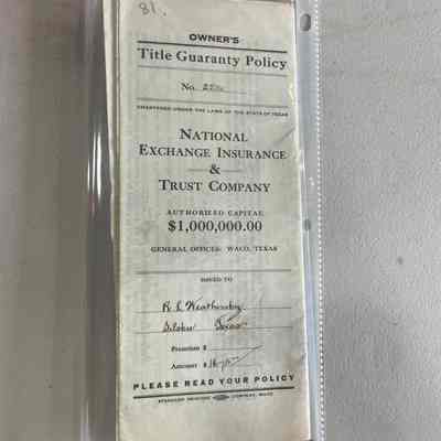 National Exchange Insurance & Trust Co Policy for $1,000,000 to R L Weathersby