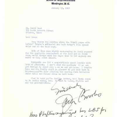 Letter to David Read from Jack Brooks January 13, 1960
