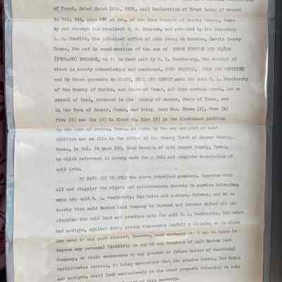 Purchase of Land by R L Weathersby in Jasper Co, Texas from Eastex Land Co dated March 18, 1920