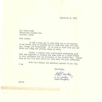 Letter to David Read from C D Landolt September 6, 1949