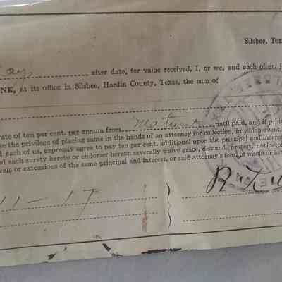 Promisory Note for 60 Day Loan from Silsbee State Bank dated December 11, 1916 to R L Weathersby